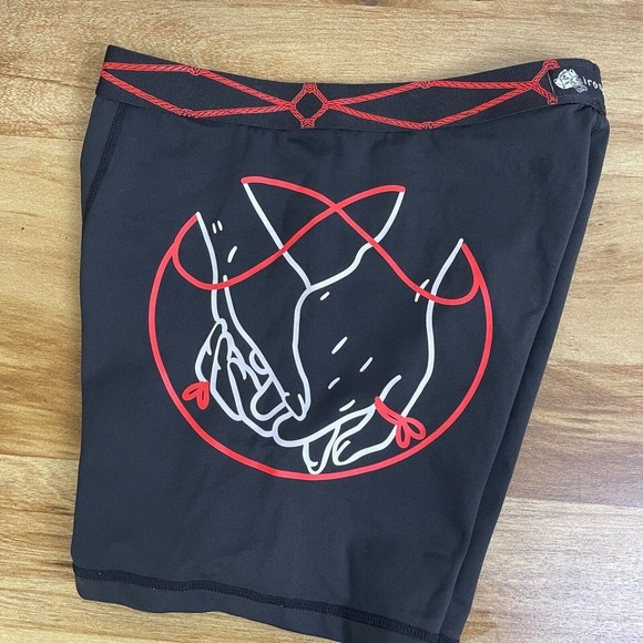 Iron Yokai Shibari Lounge Shorts Black Red Medium Athleisure Pockets Hands 3.5" - Picture 8 of 9